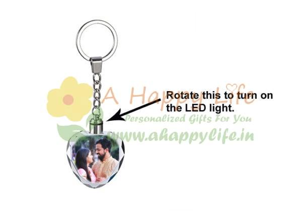 Personalized Heart Crystal Key Chain with LED, photo led keychain